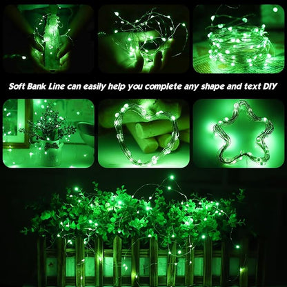 Mandiq 4 Pack Fairy Lights Battery Operated, String Lights 10ft 30 LEDs, Flashing and Constant Light Mode, Silver Wire Mini Lights for Festival, Christmas Decoration, Green