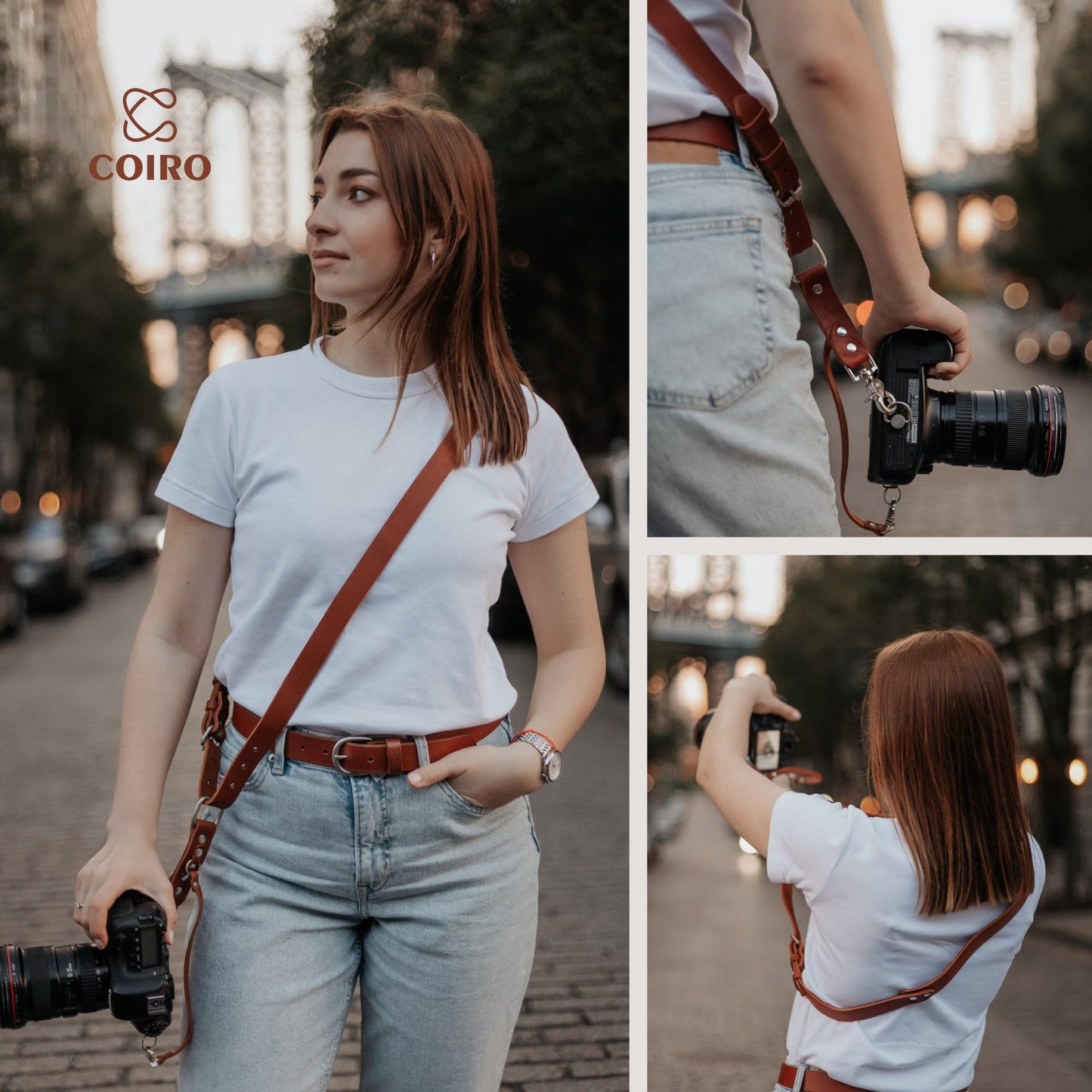 C Coiro Leather Camera Strap for One Camera - Professional Single Leather Harness Shoulder Strap Quick Release Gear DSLR/SLR, Camera Accessories for Photography, Tan