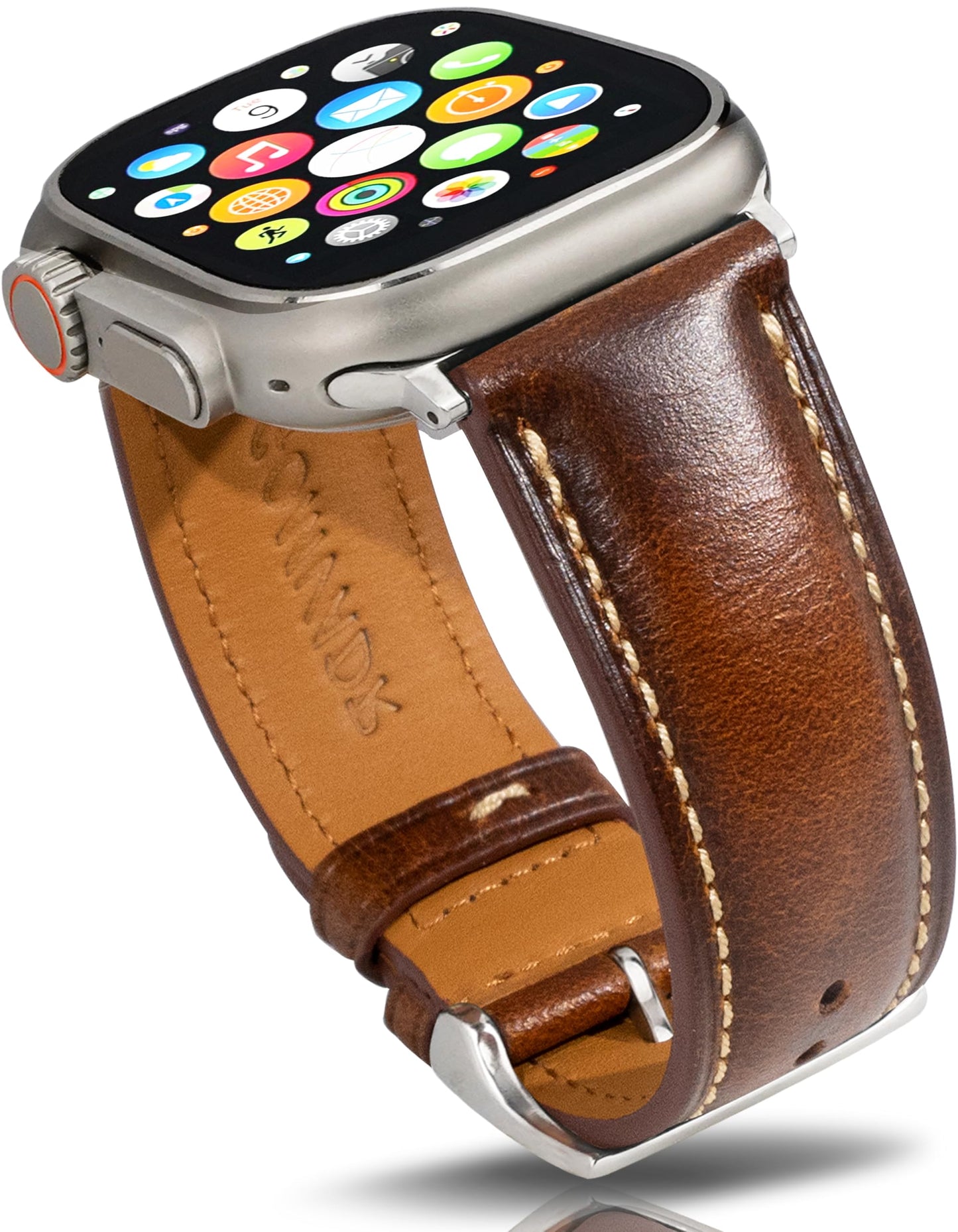 Gomvadr Leather Bands Compatible with Apple Watch Band 44mm 45mm 46mm, Oil Wax-tanned Leather Strap for Mens Apple Watch Series 11 10 9 8 7 6 5 4/SE3 (Tan/Silver Buckle/Contrast Stitch)