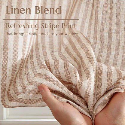 jinchan Striped Linen Kitchen Curtains 36 Inches Length Tier Curtains Farmhouse Modern Cafe Style Small Window Treatments Airy Light Filtering Rod Pocket for Living Room Bathroom 2 Panels Tan