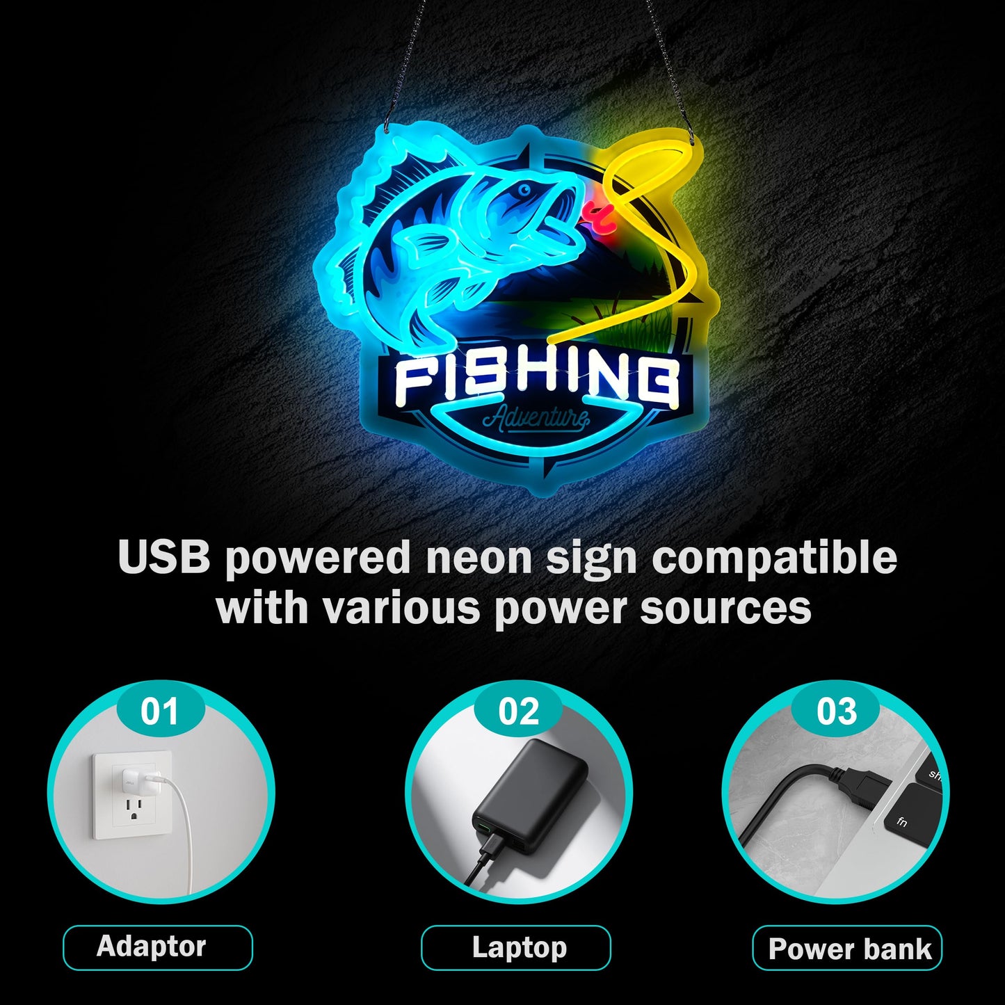 LIUISNEO Fishing Neon Sign,Innovative Integral Forming Process,With Dimmable Switch For All Holiday Party and Home Decoration