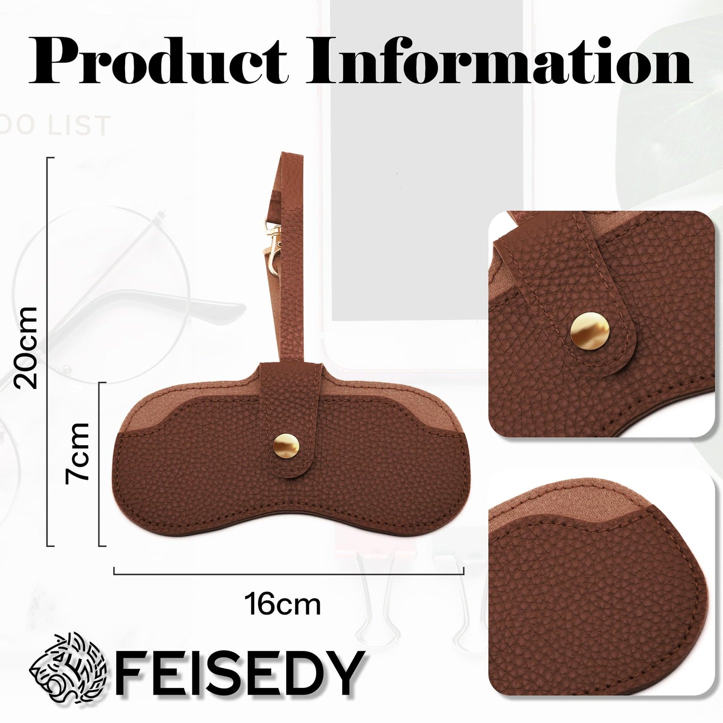 FEISEDY 2Pack Soft Leather Sunglass Case-Slim Portable Glasses Holder with Button-Closure Wrist Strap for Travel & Outdoor B0308