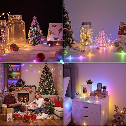 Mlambert LED Fairy Lights Battery Operated with Timer, Rechargeable Mini Twinkle Lights for Christmas Decor Holiday Party, 32.8FT(16.4x2), Multicolor