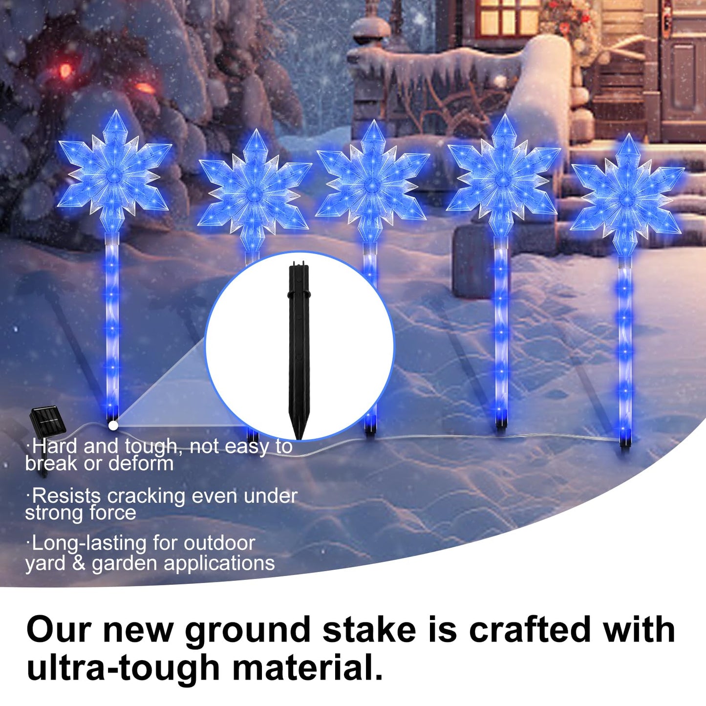 VOGVOG Snowflake Solar Christmas Pathway Lights, Set of 5 LED Outdoor Stake Lights, Waterproof Christmas Decorations for Garden, Yard, Lawn, Walkway, Patio Decor (Bule, 5pcs)
