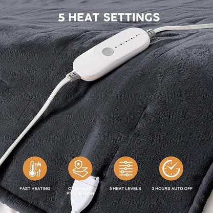 HYLEORY Heated Electric Blanket Queen 84"x90" Soft Fleece & Flannel with 5 Heating Levels & 10 Hours Timer Auto Shutt Off, ETL Certified, Washable，Heated Blanket for Body-Dark Grey