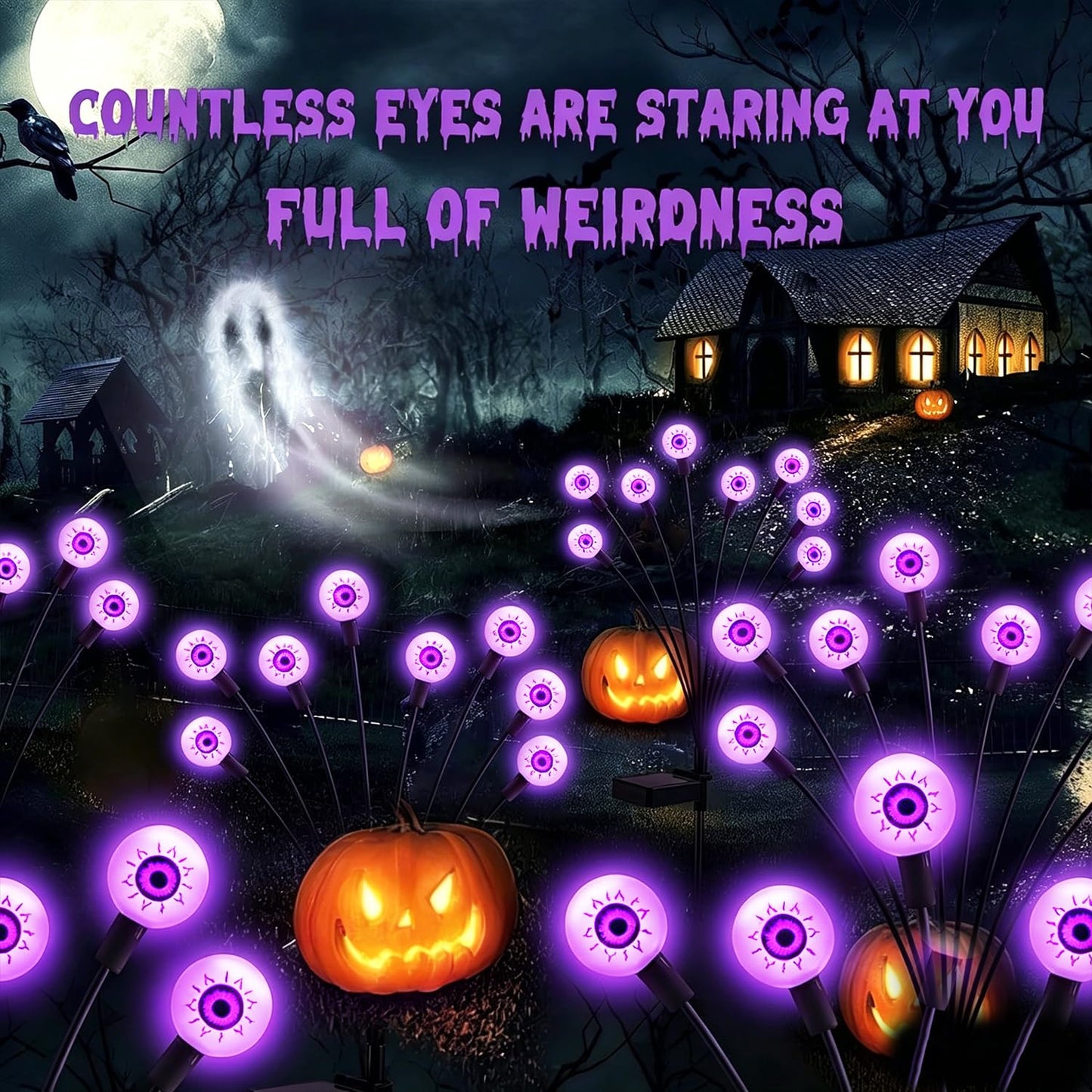ASMAD Halloween Decorations Outdoor Solar Scary Eyeball Lights, 10Pack 80LEDs Purple Eyeball Swaying Firefly Light, Waterproof Halloween Path Lights for Garden/Yard/Patio/Party Decor