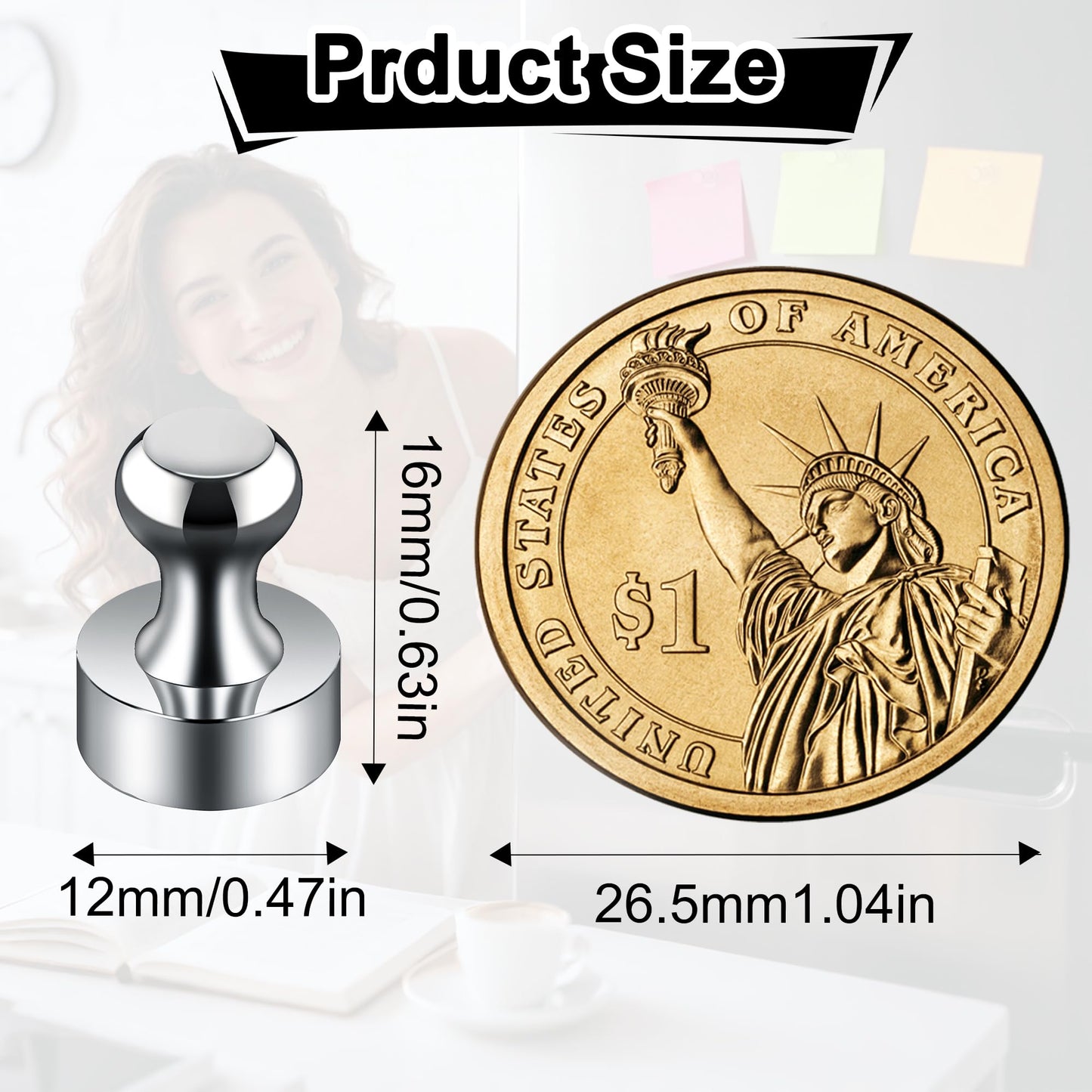 Tiergrade Metallic Magnets, Refrigerator Magnets, 48 Pack Silver Magnetic Push Pins, Strong Fridge Magnets, Multi-use Whiteboard Magnets Perfect for Kitchen Office Classroom