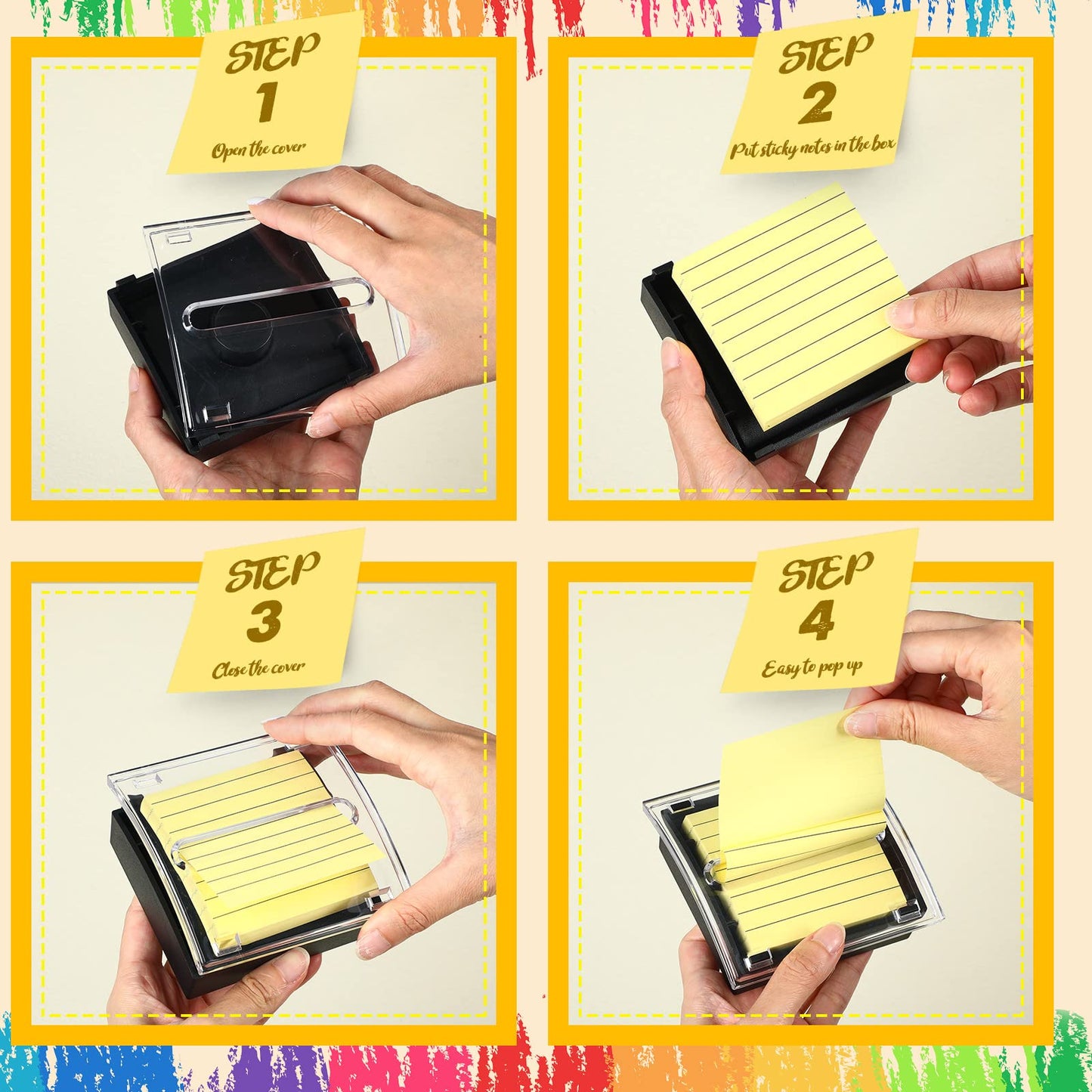 Thenshop 10 Pads Pop up Sticky Notes with 1 Pack Pop up Note Dispenser Note Holder Black Base Clear Top Self Stick Memo Ruled Adhesive Notes 3x3 Ruled Memo Pads Refills 100 Sheet/pad