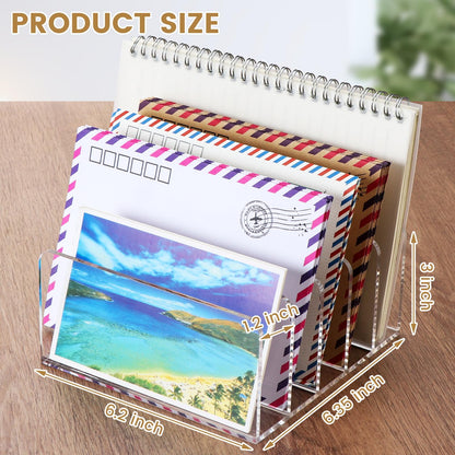 Qarituky Mail Organizer Countertop, Stylish Acrylic 5 Compartments Mail Holder, Small Desk File Storage Holders for Letter, Bill, Mail Sorter, Desktop Letter Folder Holders for Office, Home, School