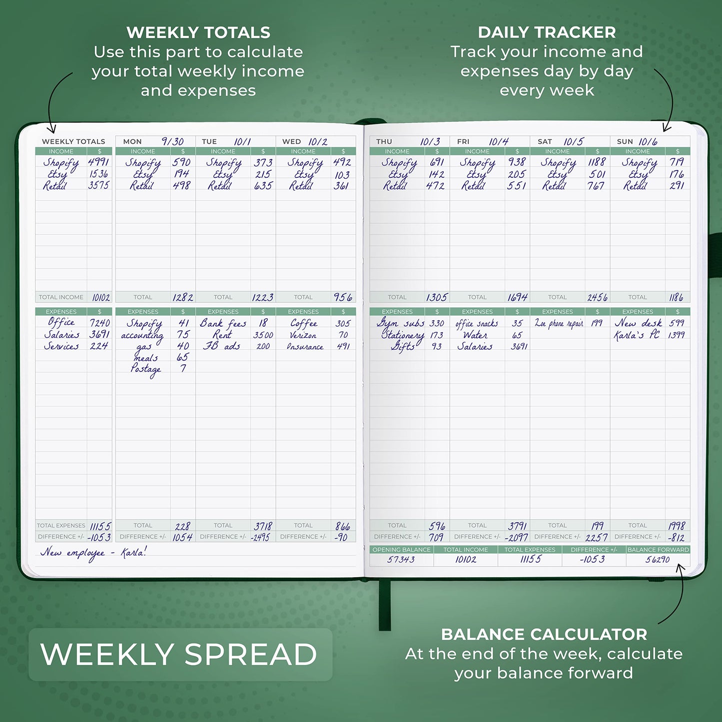 Clever Fox Income & Expense Tracker Large – Accounting & Bookkeeping Ledger Book for Small Business – 2-Year Record Notebook, A4 (Dark Green)