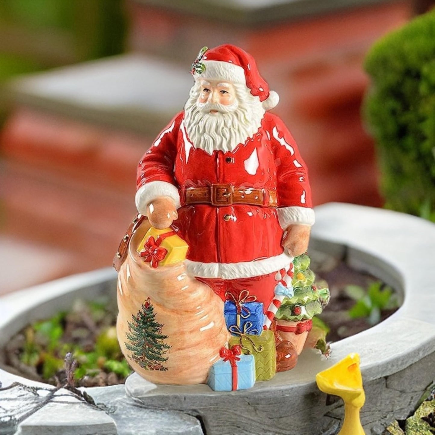 Spode Christmas Tree Santa Cookie Jar - 12" Dolomite Christmas Cookie Jar with Lid for Treats - Santa Candy Jar for Kitchen Counter, Festive Kitchen Decor, Seasonal Cookie Container, Holiday Gift
