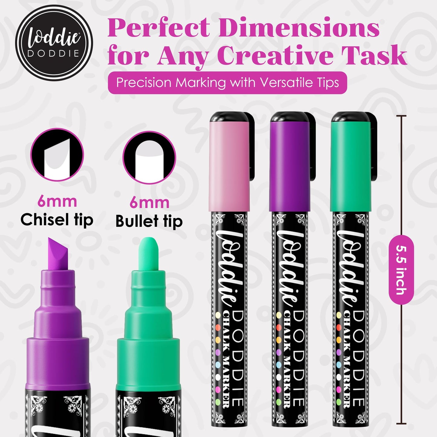 Loddie Doddie Chalk Markers - Pack of 16, Reversible 6mm Tips - Vibrant Chalkboard Designs with Chalkboard Markers - Easy Erase on Glass & Whiteboards with Dry Erase Pen