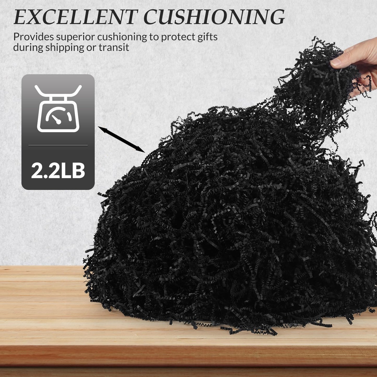 mxxkms 2.2 lbs Bulk Black Crinkle Paper Filler | Vibrant Shredded Paper for Gift Baskets, Boxes & Packaging | Elegant Filler for Christmas, Halloween, Birthdays & All Gift Occasions