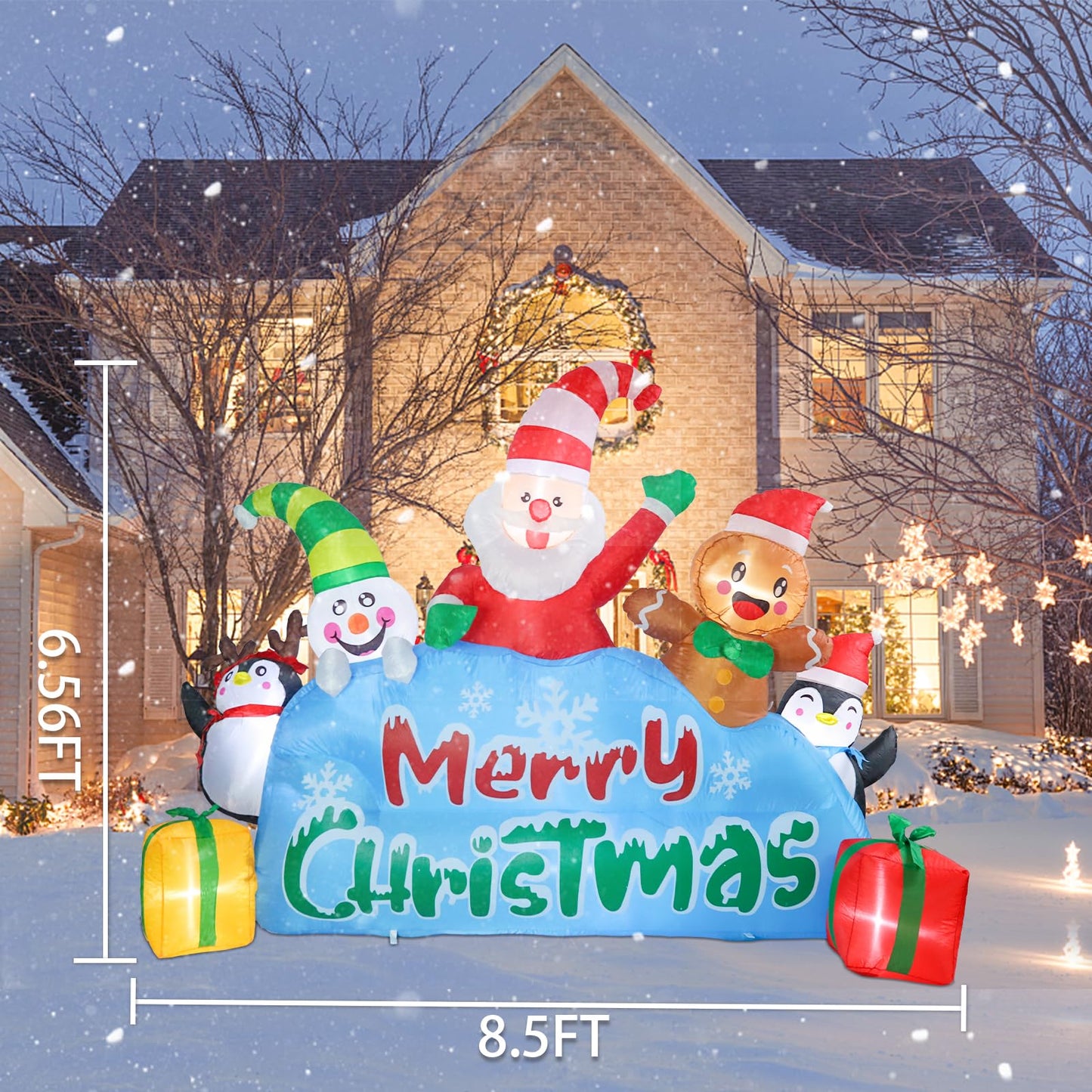MUMTOP 7.5FT Long Christmas Inflatables Outdoor Decorations, Inflatables Santa Snowman Gingerbread Man Penguins Blow up Merry Christmas Yard Decorations Built-in LED Lights for Outdoor Party Holiday