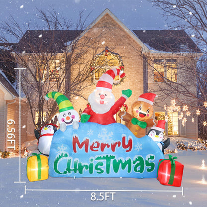 MUMTOP 7.5FT Long Christmas Inflatables Outdoor Decorations, Inflatables Santa Snowman Gingerbread Man Penguins Blow up Merry Christmas Yard Decorations Built-in LED Lights for Outdoor Party Holiday