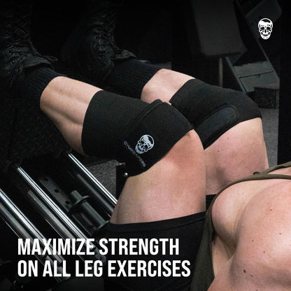 Gymreapers Knee Wraps (Pair) With Strap for Squats, Weightlifting, Powerlifting, Leg Press, and Cross Training - Flexible 72" Knee Wraps for Squatting - For Men & Women - 1 Year Warranty (Black)
