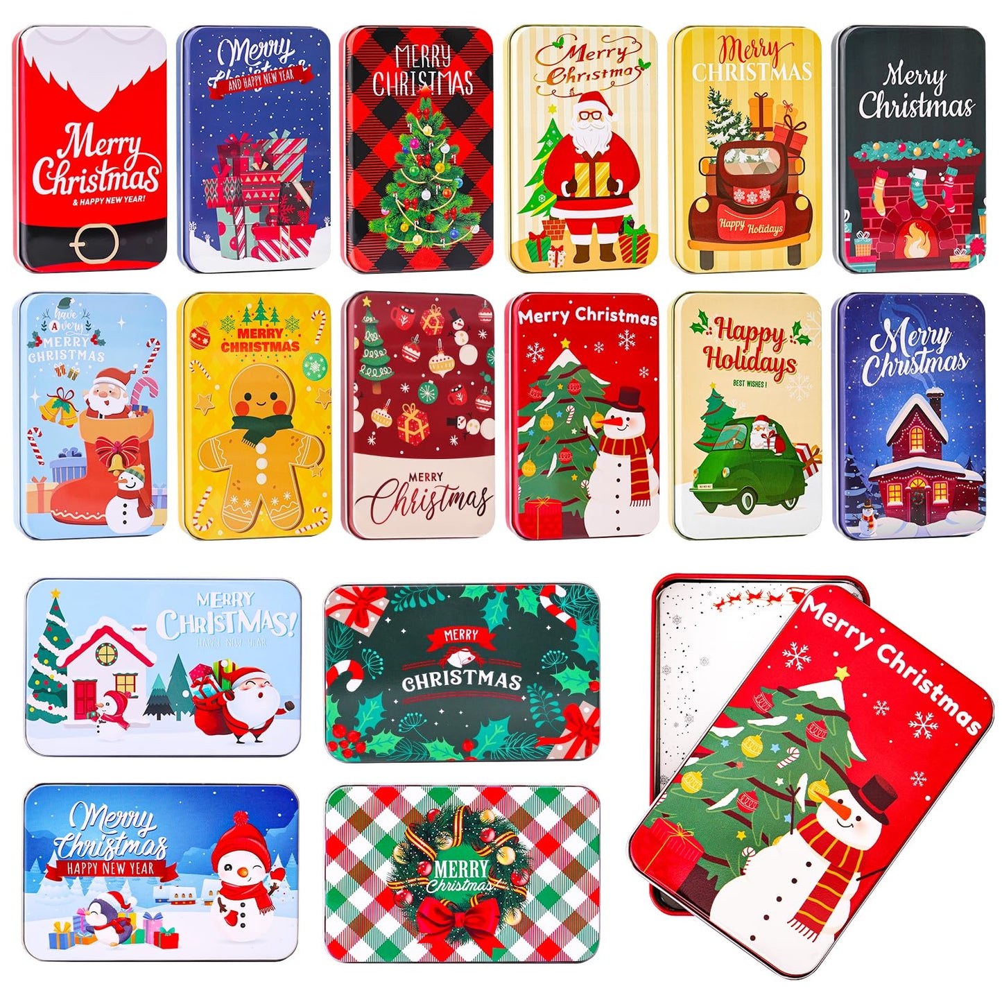 MGparty 16 PCS Christmas Gift Card Tin Holder Boxes Unique Gift Card Tin Boxes Holders with Lids for Christmas Holiday Gift Box Set, Xmas Party Favors