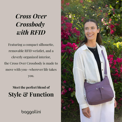 Baggallini Cross Over Crossbody Women 11x8.5 Medium Travel Bag Lightweight Water-Resistant Nylon Organized Handbag Purse