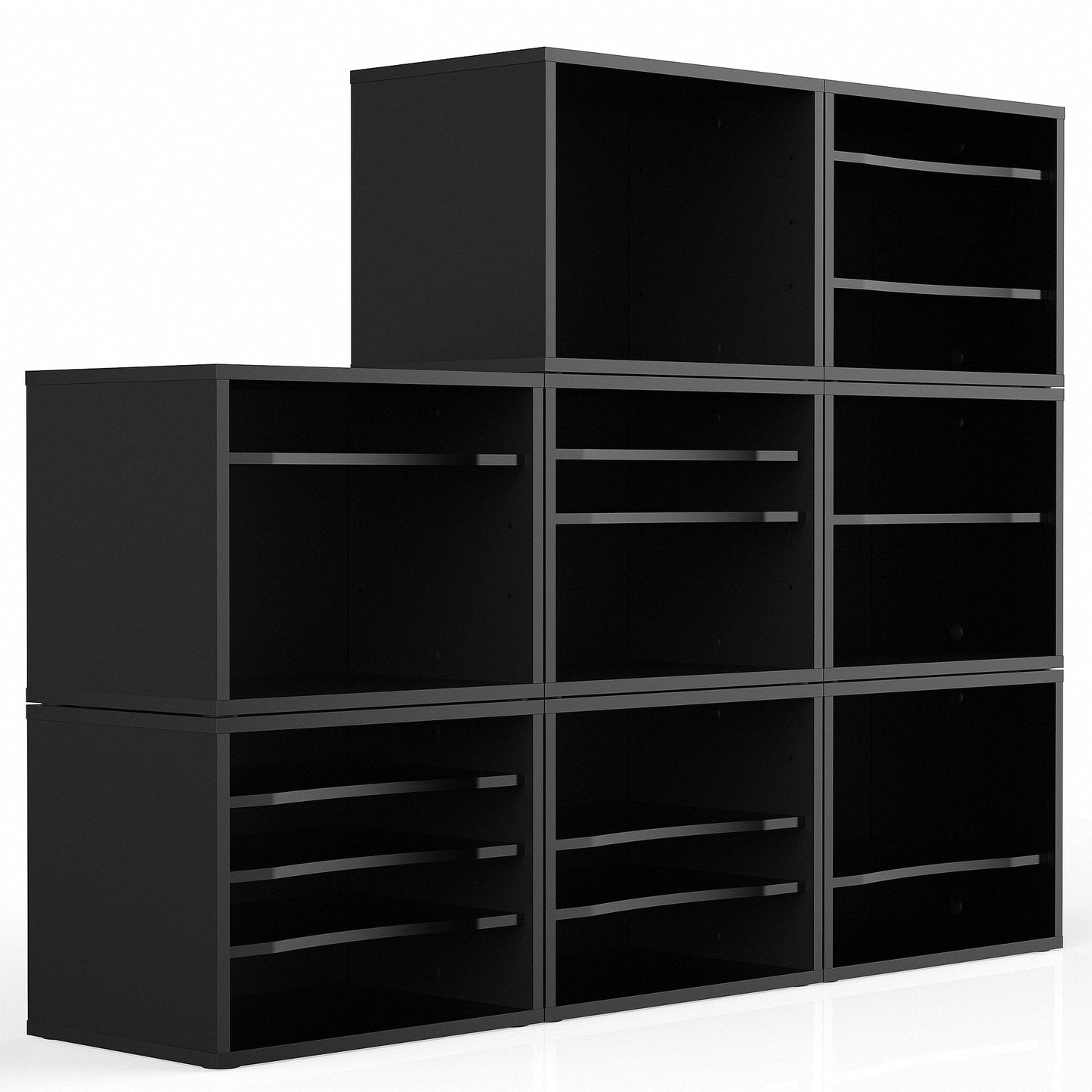 FITUEYES Wood Desk Paper Organizer with 4 Tiers Storage, Desktop File Holder, Document Letter Sorter Tray with Adjustable Shelves, Home Office Wooden Mail Rack, Black