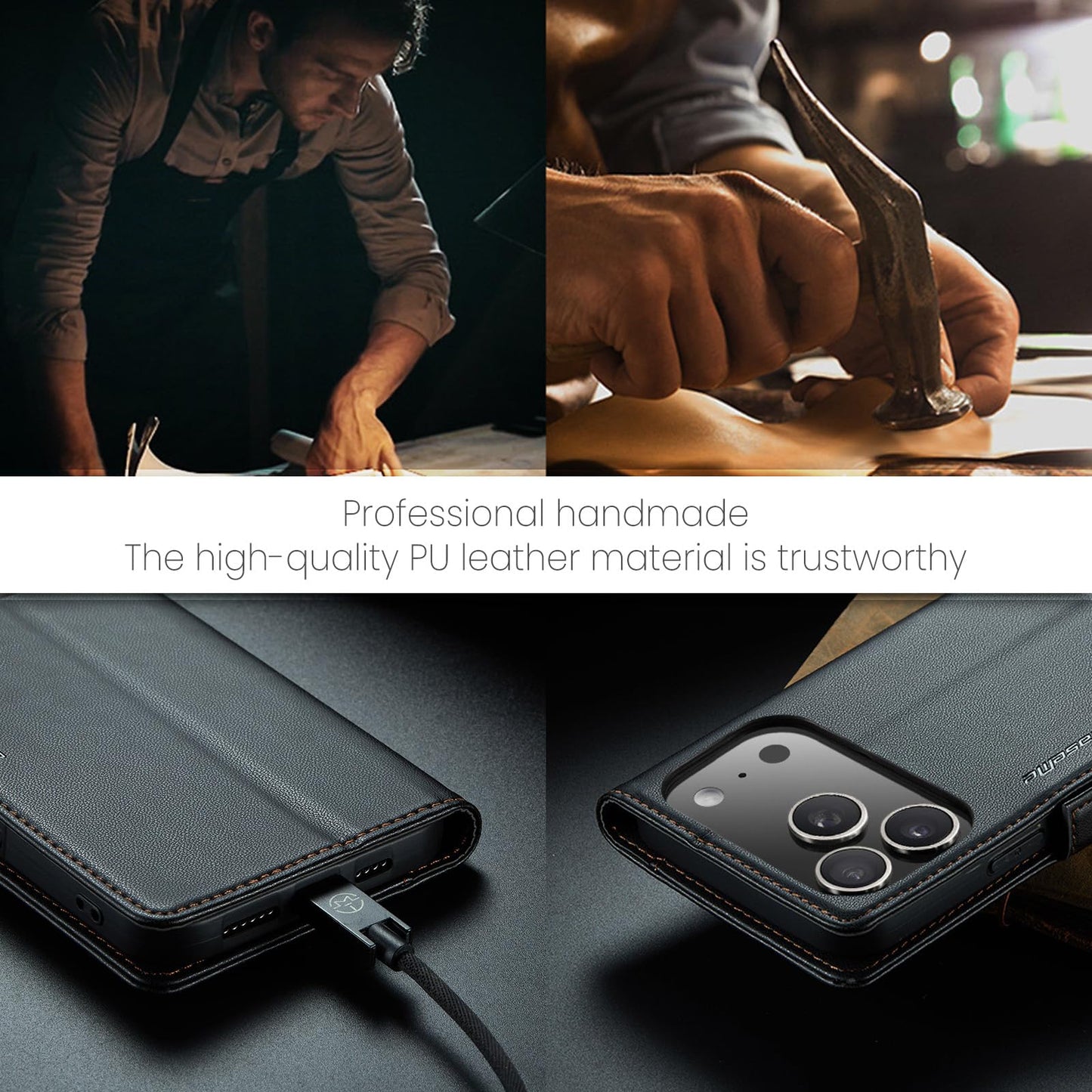 SINIANL Leather for iPhone 17 Pro Max Case Wallet, PU Leather Wallet Case Flip Folio RFID Blocking Card Holder Stand Phone Cover for iPhone 17 Pro Max, Black