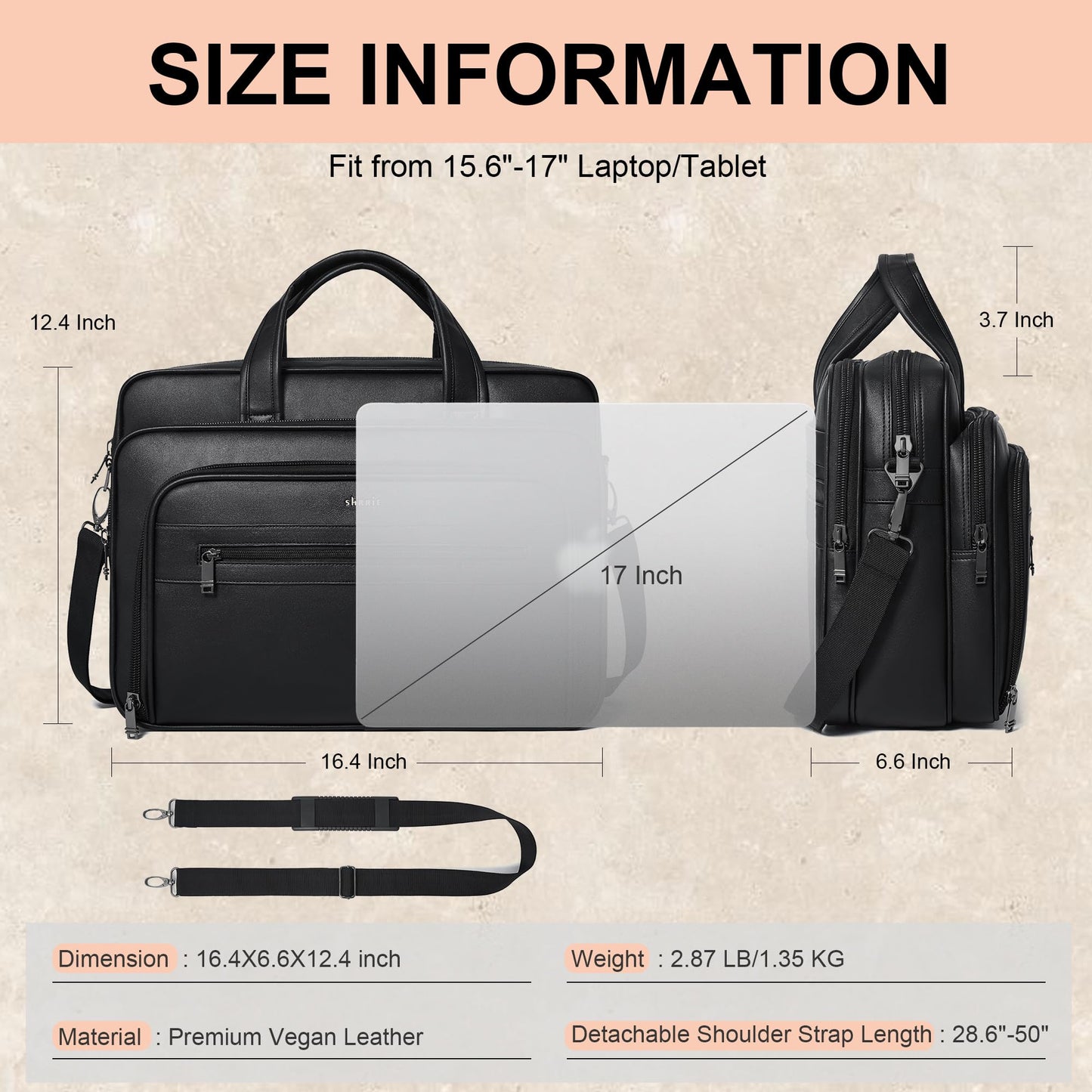 Shrrie Leather Messenger Bag for Men&Women 17 Inch Leather Laptop Bag,Water-Resistant Large Shoulder Satchel Office,Work