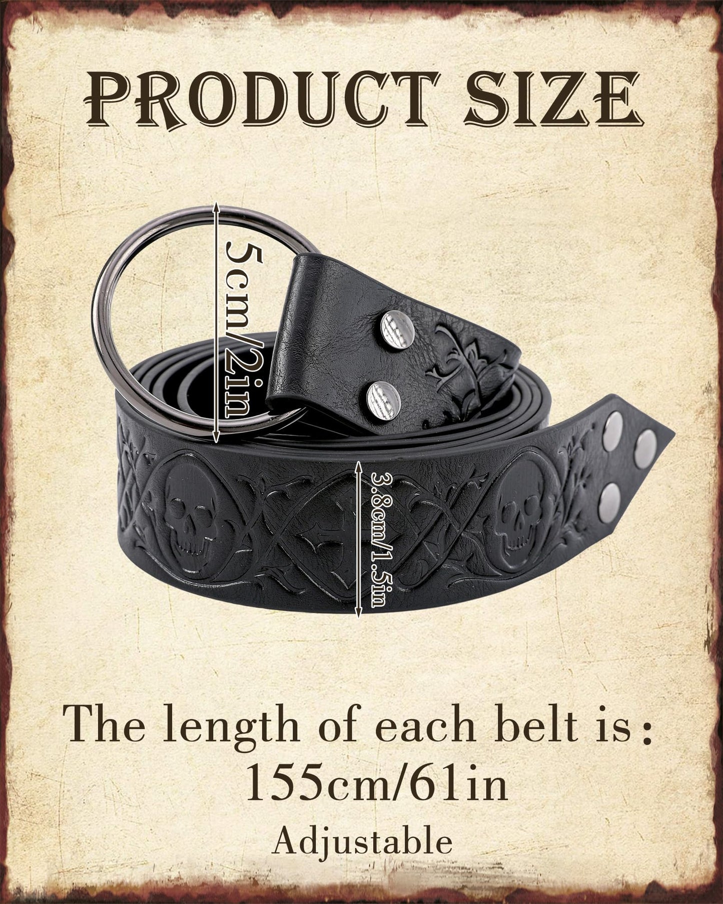 CoTeeZa Medieval Renaissance Leather Belt - Vintage Gothic Skull Cross Punk Black Style Waist Belts for Men Women Cosplay LARP Renfaire Viking Knight Costume Accessory