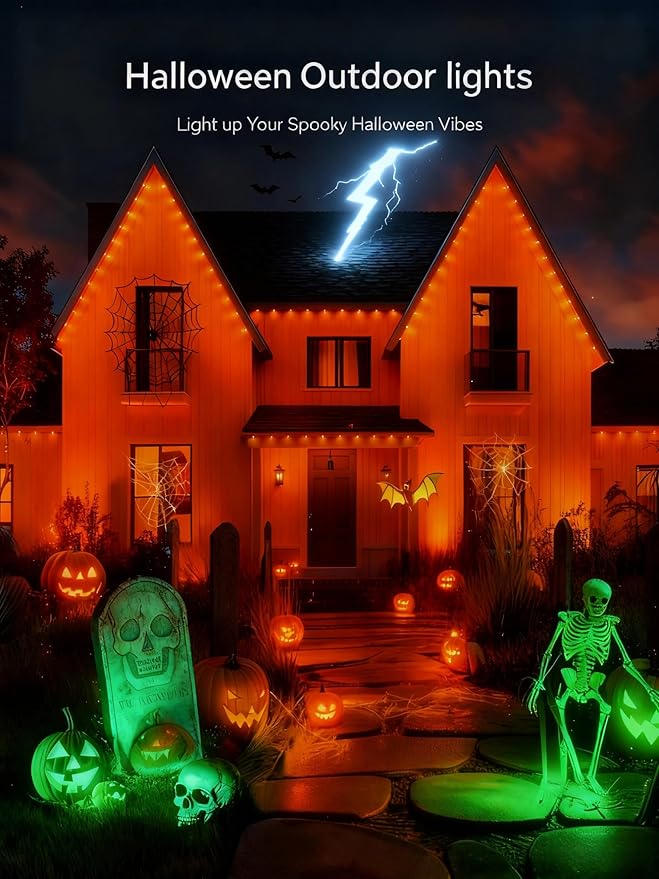 Smart Permanent Outdoor Lights, 100FT with 50 LED RGB LED Lights Outside with DIY Colors Scene Modes, IP67 Waterproof Eaves Lights for Christmas Halloween Holiday Party Garden Daily Decorations