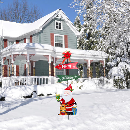 Christmas Decorations Outdoor Yards Signs, 47" Metal Xmas Santa Claus Signs with Stakes, Merry Christmas Yard Decorations for Front Door Lawn Patio Garden Outside Decor