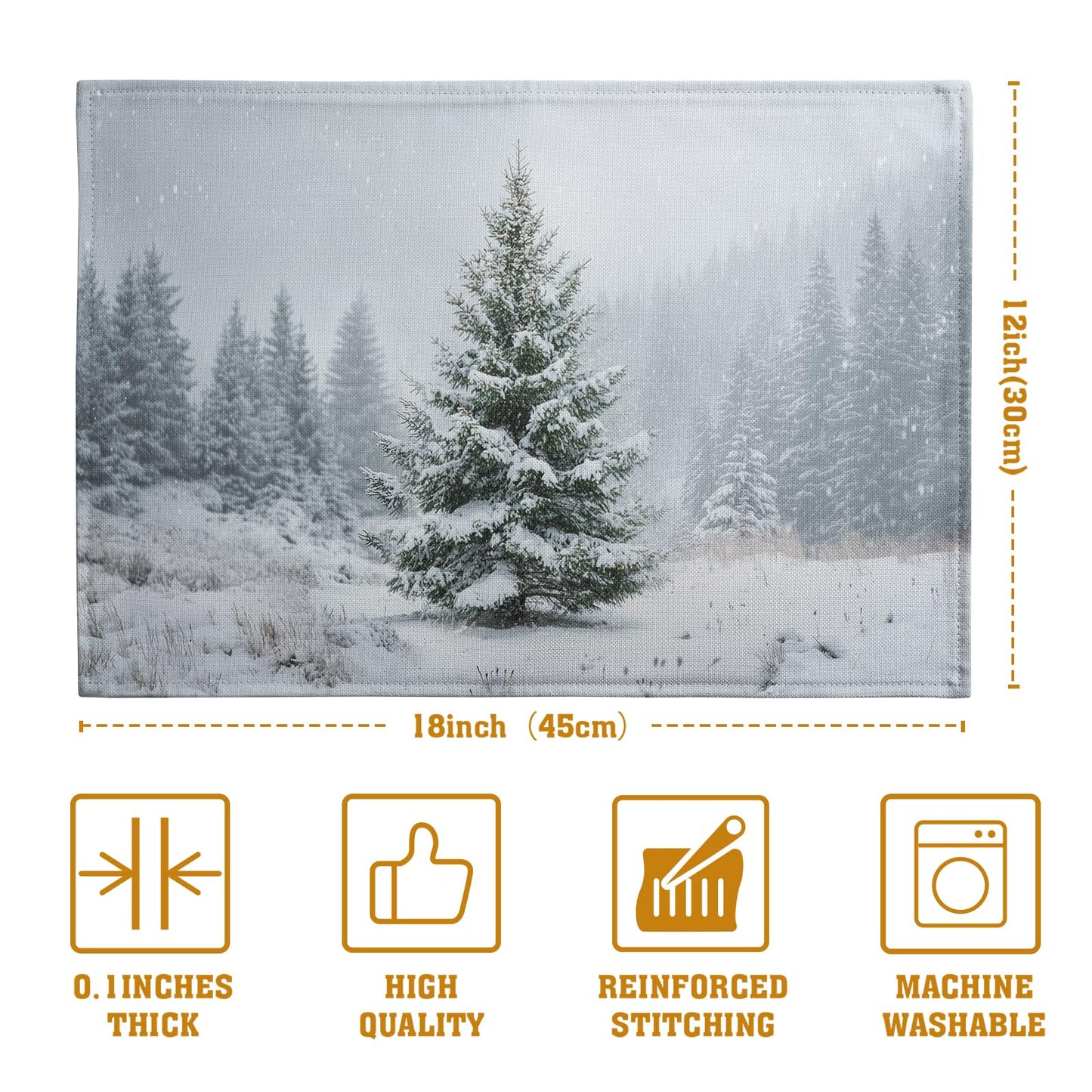 Wnoesat Winter Placemats Set of 4, 12x18 Inch Christmas Pine Tree Snowflake Linen Table Mats Seasonal Washable Farmhouse Place Mats for Kitchen Dining Xmas Holiday Party Decor