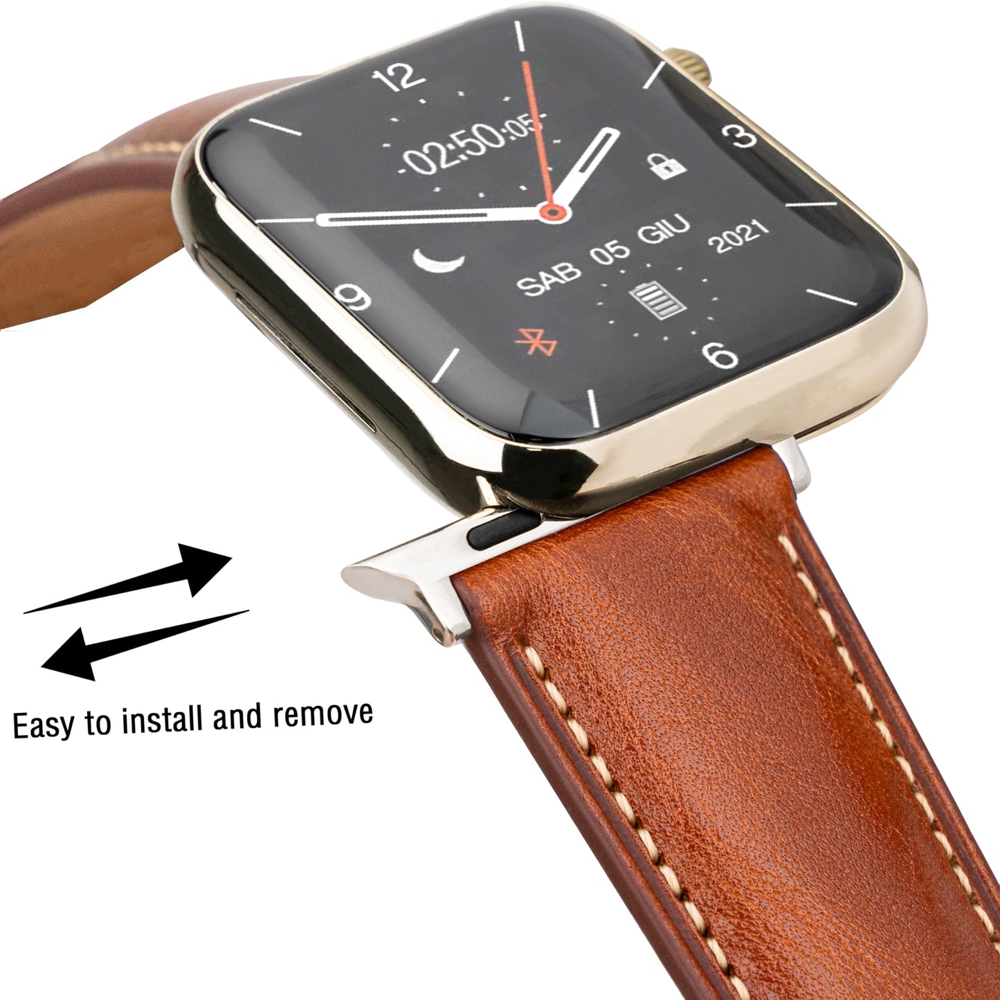 Gomvadr Leather Bands Compatible with Men's Apple Watch Band 49mm Ultra, Replacement Leather Strap for Mens iWatch Ultra 3/2/1 (Cognac/Silver, Ultra 2/1)