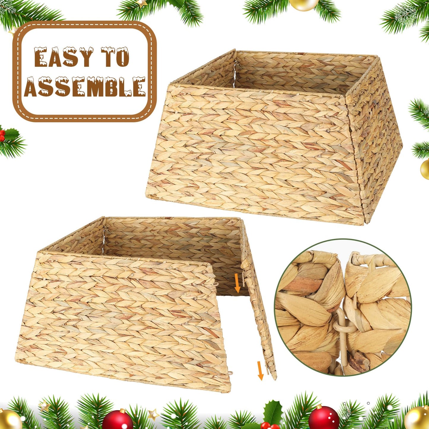 Suncalla 22 Inch Christmas Tree Collar Water Hyacinth Woven Farmhouse Square Base Cover Christmas Tree Basket for Xmas Holiday Decorations(Natural)