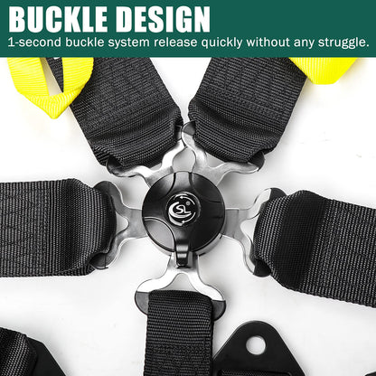 BESTZHEYU 2PCS Black 5-Point Racing Harness Set SFI with Ultra Comfort Heavy Duty Shoulder Pads Universal Polyester Harness Set