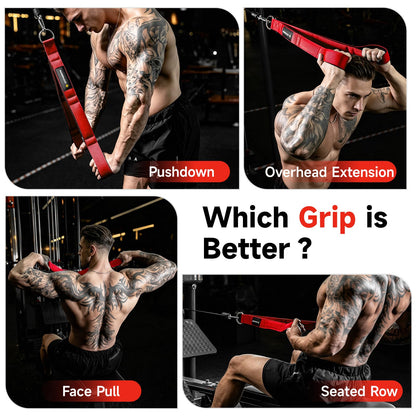 MANUEKLEAR Tricep Rope Cable Attachment Handles, Greater Range of Motion, Tricep Pull Down Rope for Push Downs, Crunches, Facepulls for Professional Gym (Red)