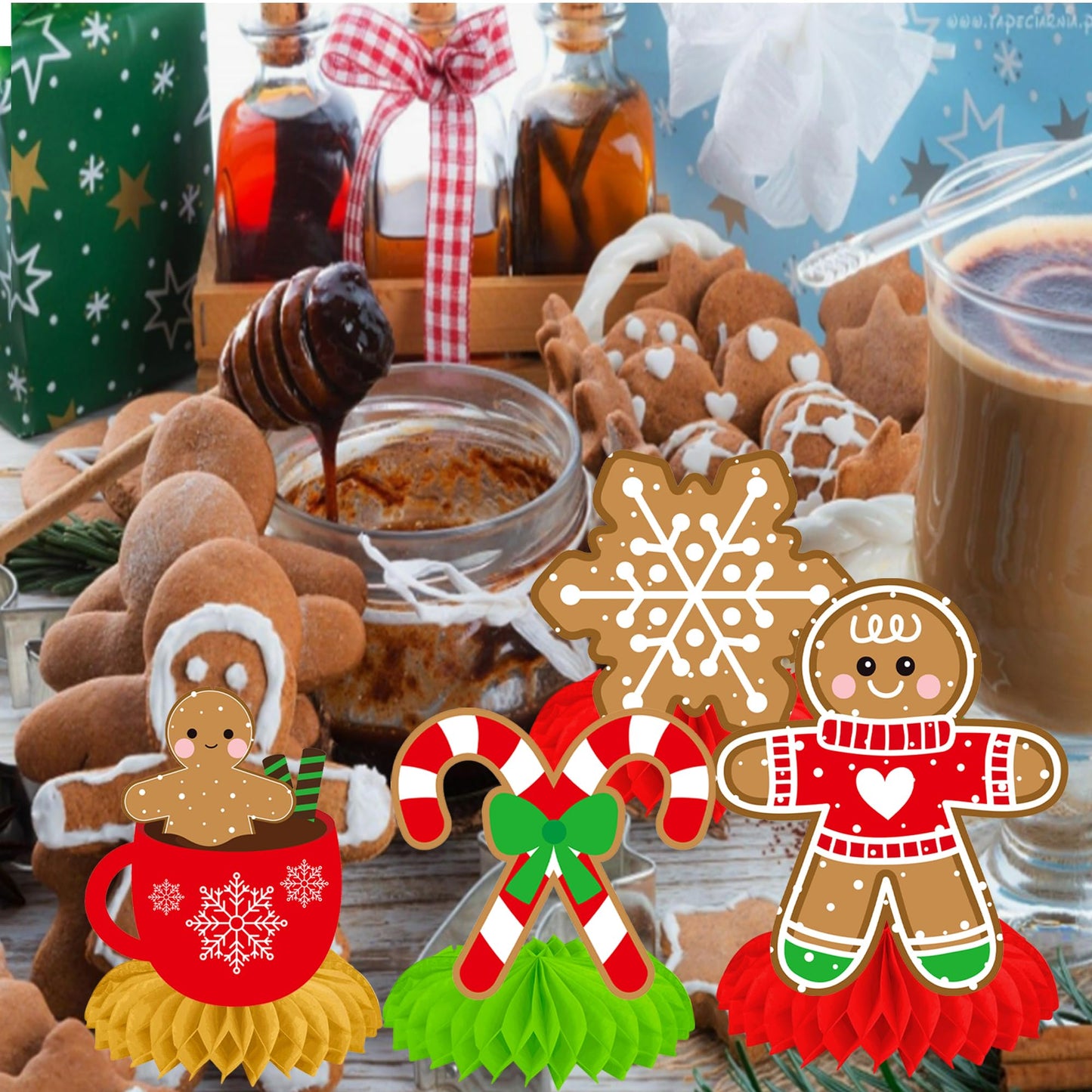 Christmas Honeycomb Centerpieces 12Pcs Gingerbread Man Party Table Centerpieces Gingerbread Party Decorations Merry Xams Snowflake Centerpieces for Winter Holiday Favor Supplies