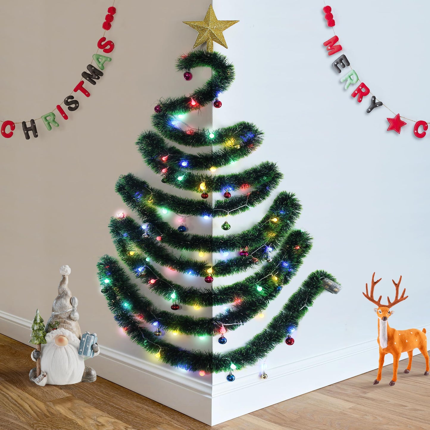 BRILLIHOOD DIY Wall Mounted Christmas Trees with LED RGB Light, Kids Toys Wall Hanging Christmas Tree, Space-Saving Christmas Decor Ideas for Small Space Home Holiday Decoration