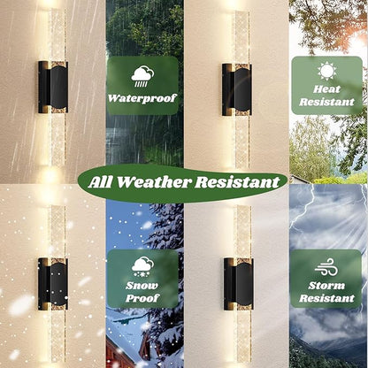 23.5in Large Size Outdoor Wall Light Fixtures with Crystal Bubble Glass, Waterproof Exterior Sconces LED Wall Lanterns, Porch Lights Wall Mounted 10W 3000K Outside Lights for House Front Door Garage