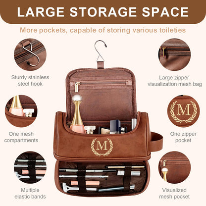 Sparklove Personalized Initial Toiletry Bag for Men, Monogrammed Engraved Mens leather Toiletry Travel Bag,Unique Gift for Him, Dad, Groomsmen, Birthday, Anniversary, Father, Son, Husband