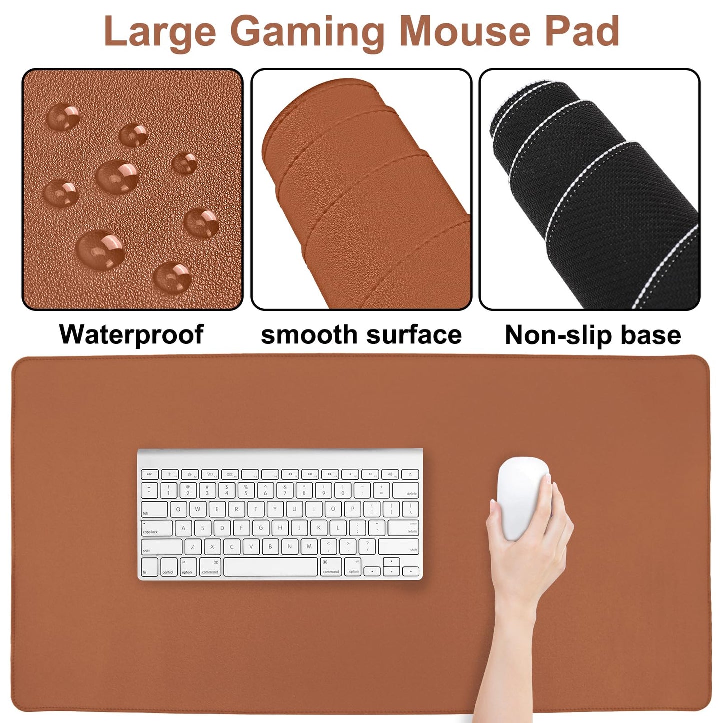 MOSISO Keyboard Mouse Pad Set, PU Leather Large Gaming Mousepad&Keyboard Wrist Rest&Mouse Wrist Rest&Coaster, Ergonomic Non-Slip Mousepad&Easy Typing Cushion with Memory Foam for Home Office, Brown