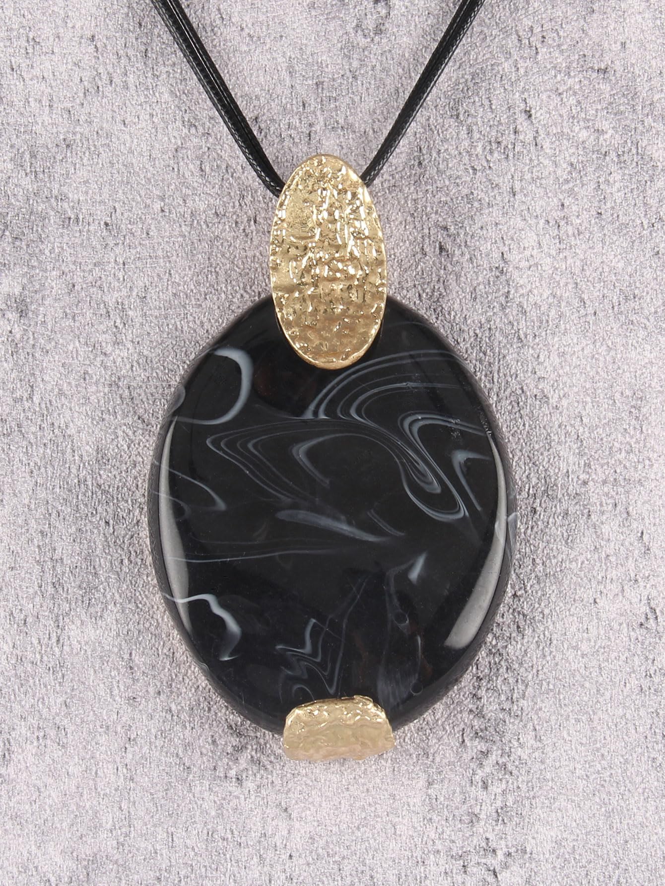GelConnie Boho Pendant Necklace for Women Long Black Leather Cord Statement Jewelry with Large Oval Black Stone Pendant