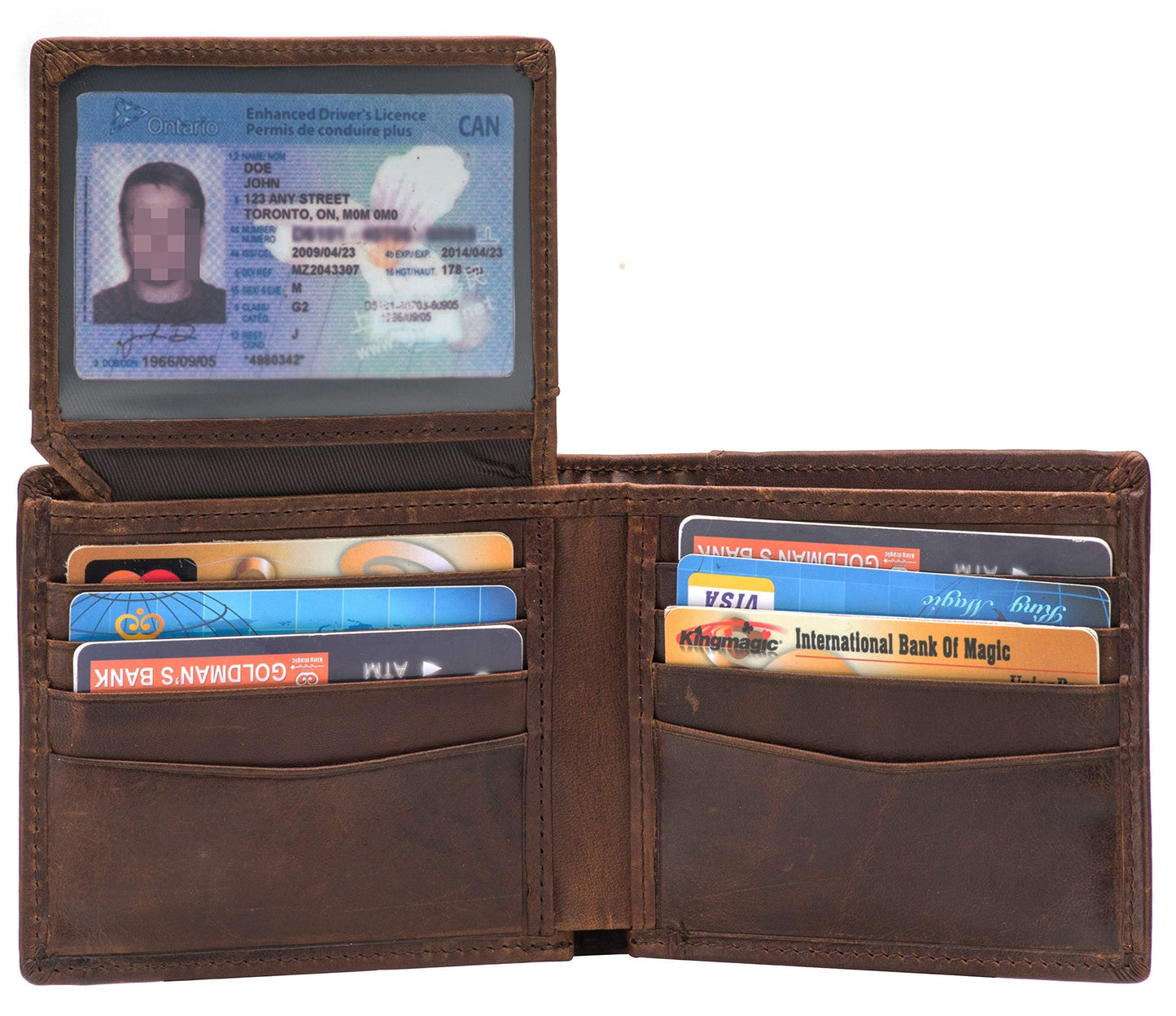 Plinvo Real Leather RFID Blocking Genuine Real Leather Bifold Wallet for Men with Zipper and 2 ID Windows (Brown)
