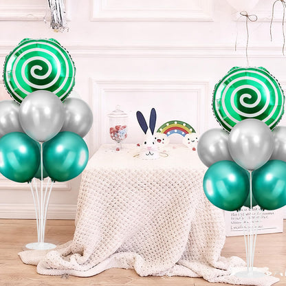 2 Sets Red White Lollipop Balloon Stand Kit, 18 Inch Swirl Foil Balloons Table Centerpieces for Candyland Birthday Party Decorations, Baby Shower, Sweet Candy Themed Party Supplies-Green