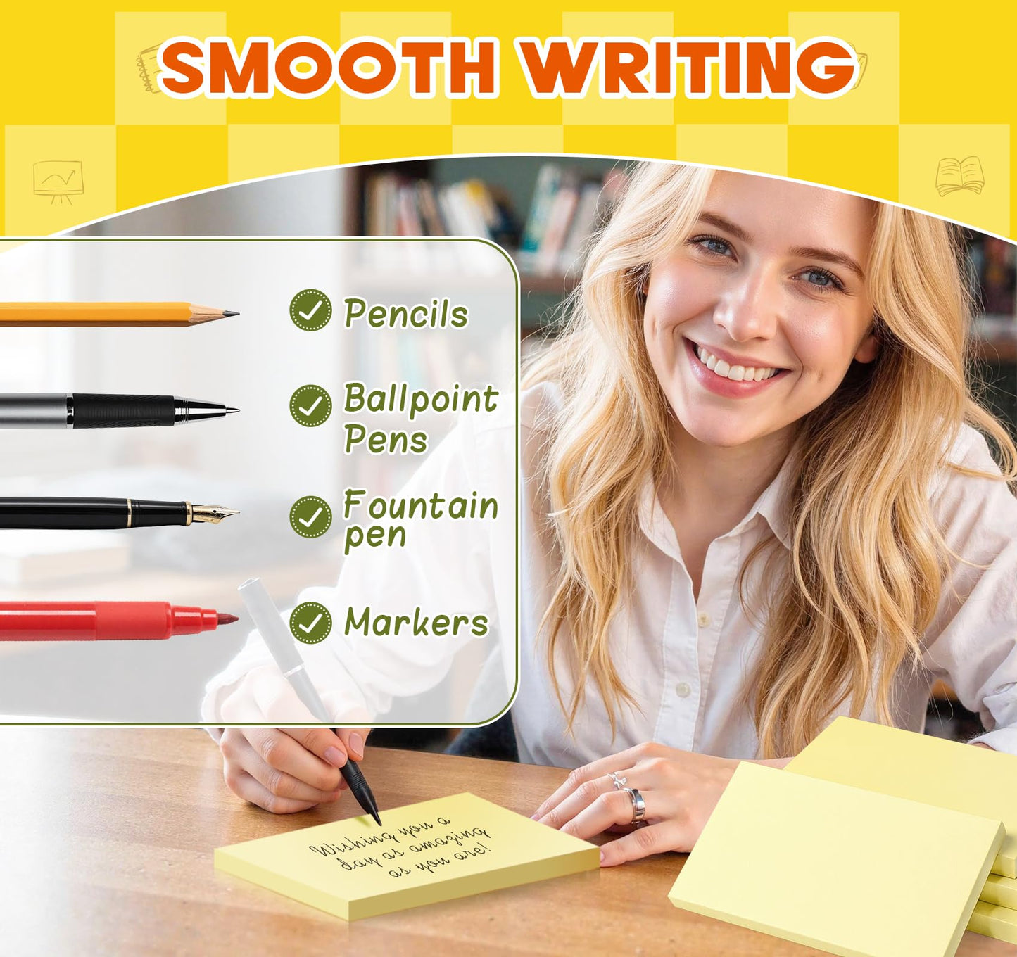 16 Pads Large Sticky Notes Yellow, 3 x 5 Inch Self-Stick Note Pads, 100 Sheets/Pad, Super Sticking Power, Clean Removal, Recyclable Memo Pads for Office, School, Home, and Meetings