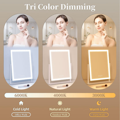 Lighted Makeup Mirror, Hollywood Vanity Mirror with Lights, Three Color Lighting Modes, and 5X Magnification Mirror, Smart Touch Control, 360°Rotation