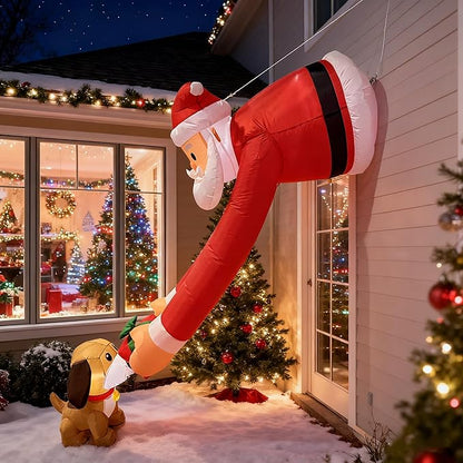 7ft Christmas Inflatable Santa Claus with Puppy and Gift Box - Outdoor Holiday Decor for Christmas, Ideal for Front Yard and Doorway