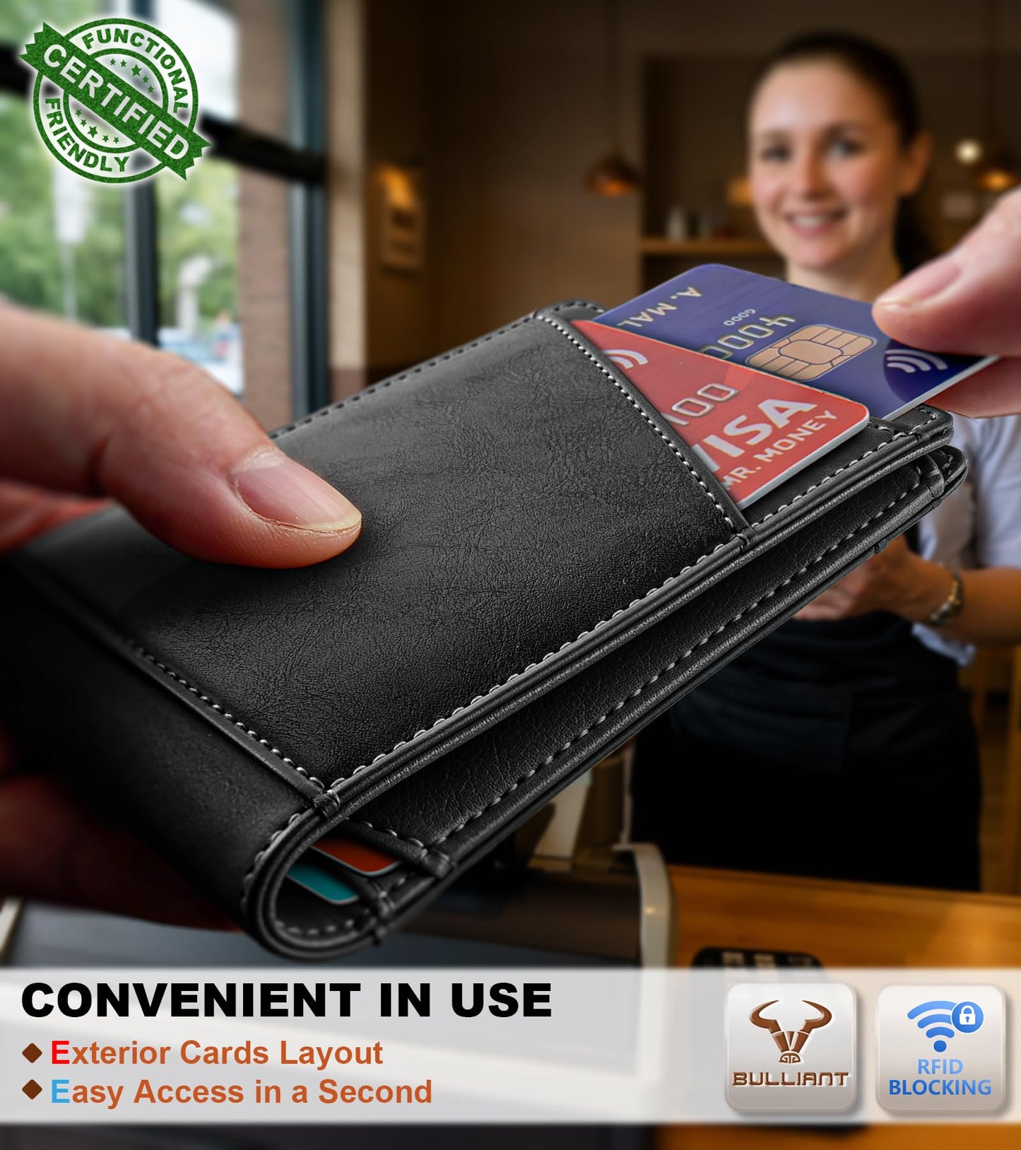 BULLIANT Men Wallet,Maganetic Slim Wallet Money Clip Card Holder 11Cards RFID Blocking Pocket Fit