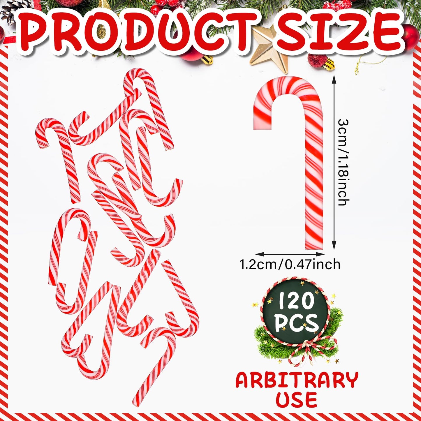 Giegxin 120 Pcs Christmas Mini Candy Cane for Crafts Plastic Fake Candy DIY Craft Supplies Peppermint Ornaments for Christmas DIY Garden Accessories Xmas Phone Case Making