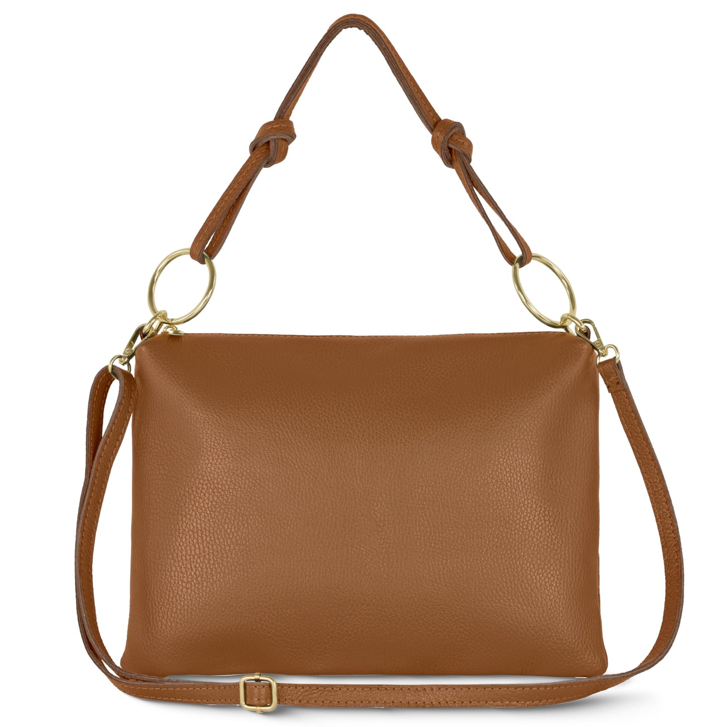 Italian Calf Leather Shoulder Bag for Women | Rectangular Handbag Purse with Zipper, Top-Handle & Crossbody Strap (Brown)