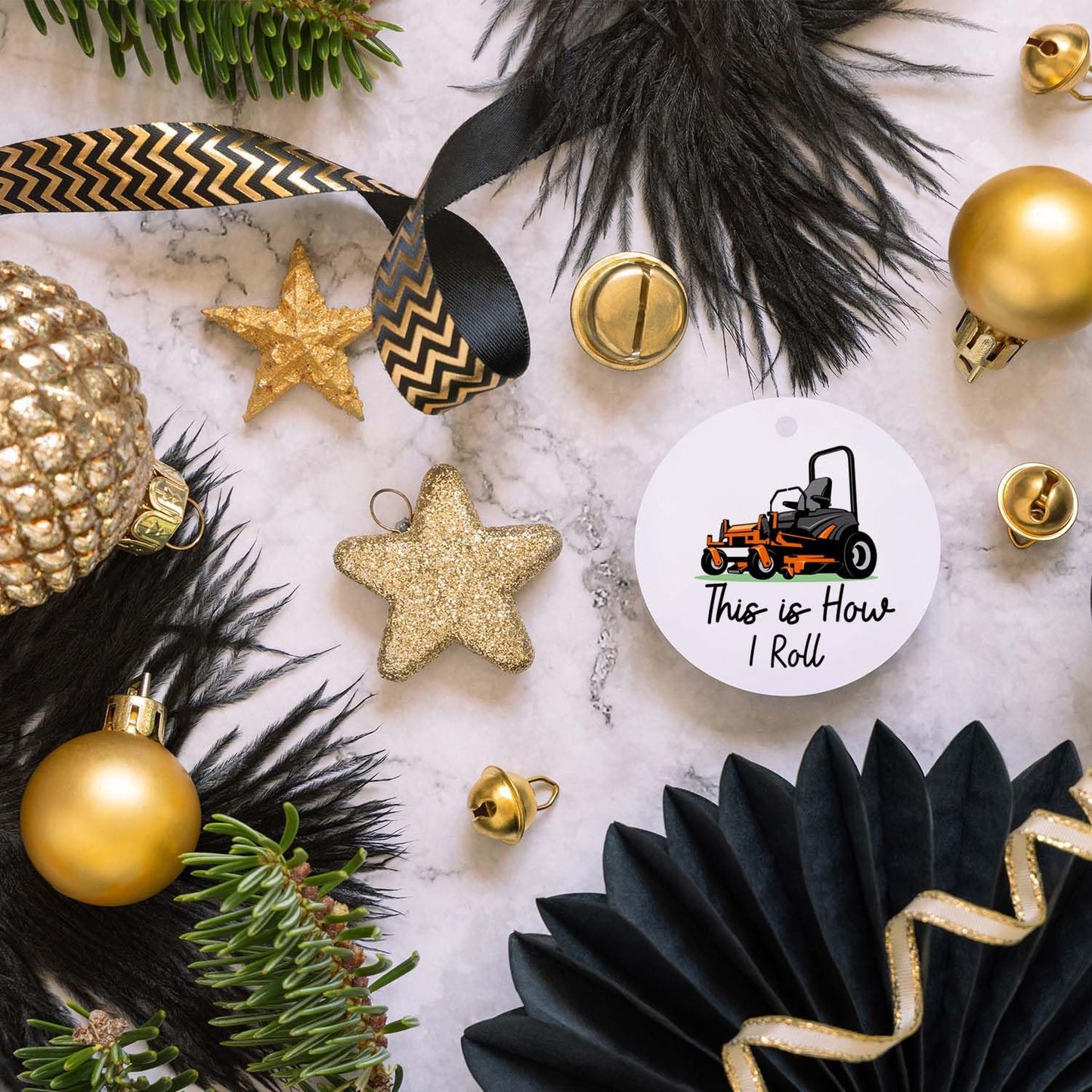 Lawn Mower Christmas Ornament，This is How I Roll,Party Decoration,Holiday Xmas Tree Hanging Decor for Husband,Man,Dad,Grandpa,Boys