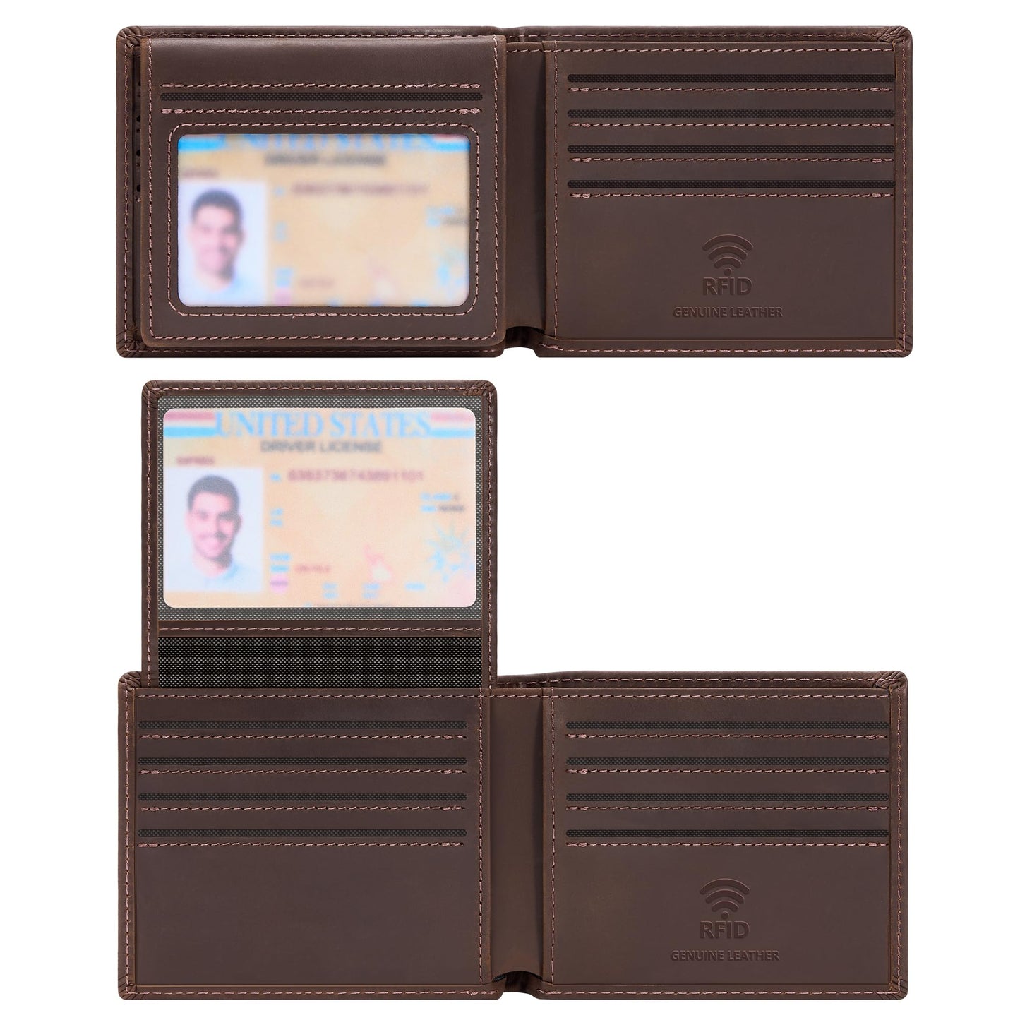 Travelambo Genuine Leather Wallet for Men with Gift Box - Handmade Bifold Stylish - Mens Wallets Rfid Blocking with 2 ID Windows