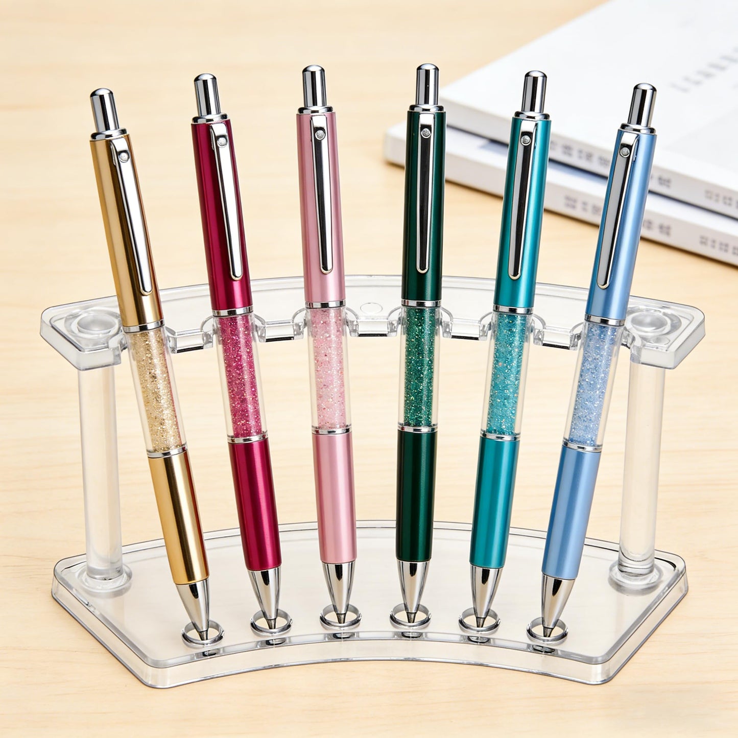 SOUJOY 8 Pack Acrylic Pen Display Stand, 6-Slot Pen Holder Rack, Eyebrow Pen Stand, Makeup Brush Rack Organizer for School Office Home Store